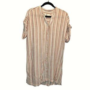 Thread And Supply Striped Button Down Shirt Dress Large Cream Pink Mauve